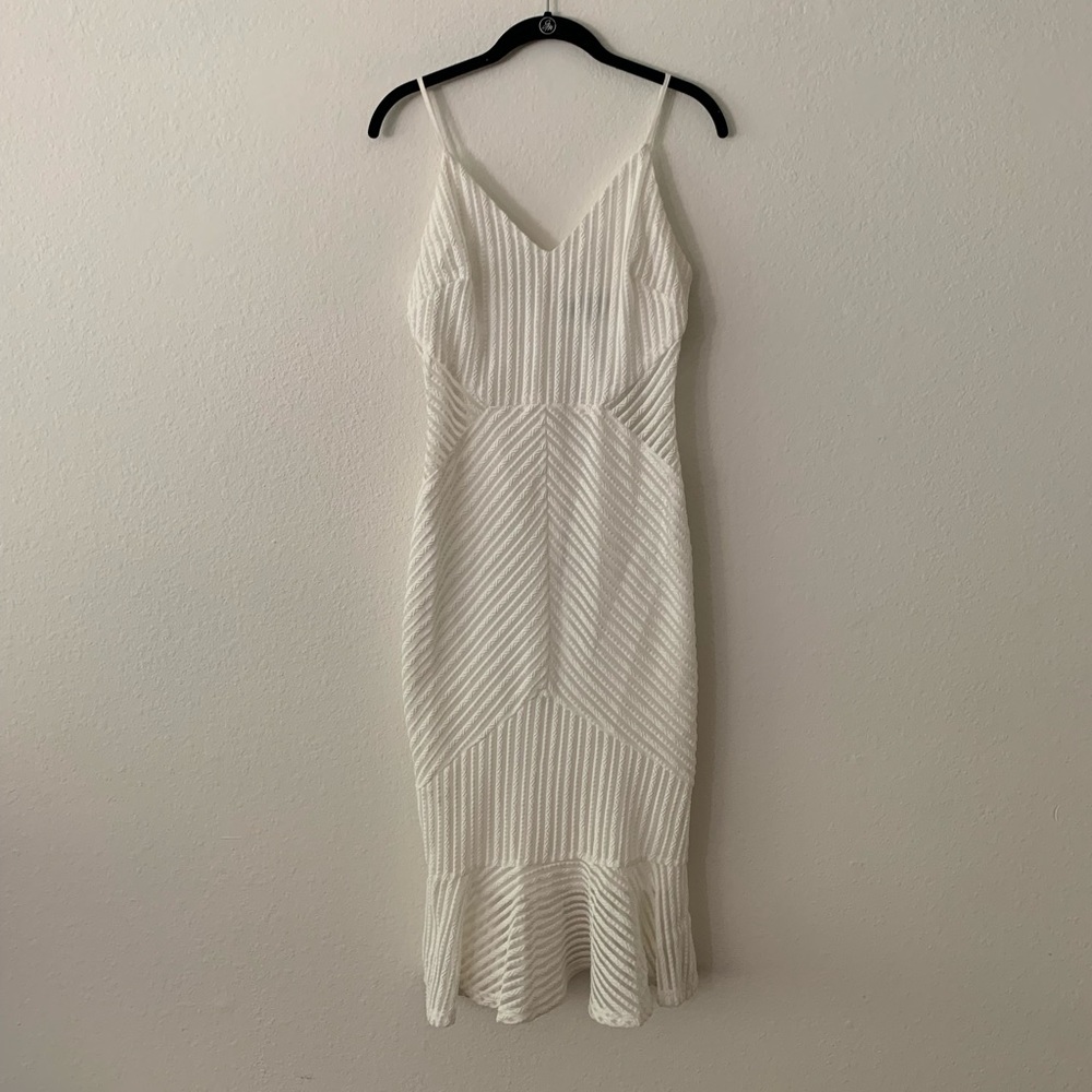 Lulus Your Year White Ribbed Bodycon Trumpet Midi Dress Bridal Rehearsal - Picture 4 of 4